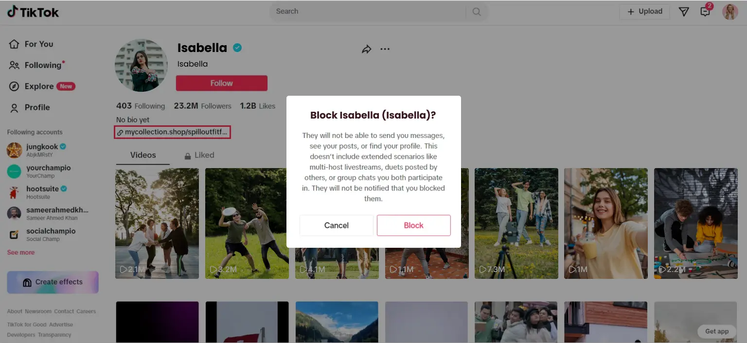 How to block someone on TikTok - Step 5