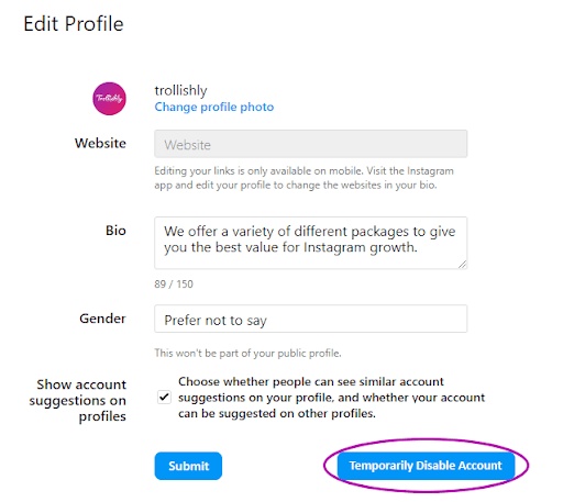 Temporarily Disable Account