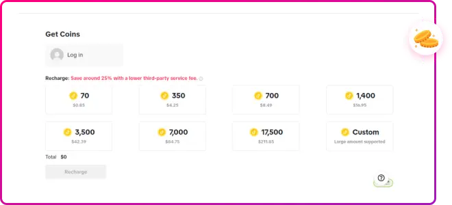 TikTok Recharge for Coins From the Website Step 3